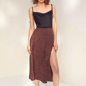 Aritzia Wilfred Dark Brown Rhythm Leopard Print Satin Midi Skirt Size 2